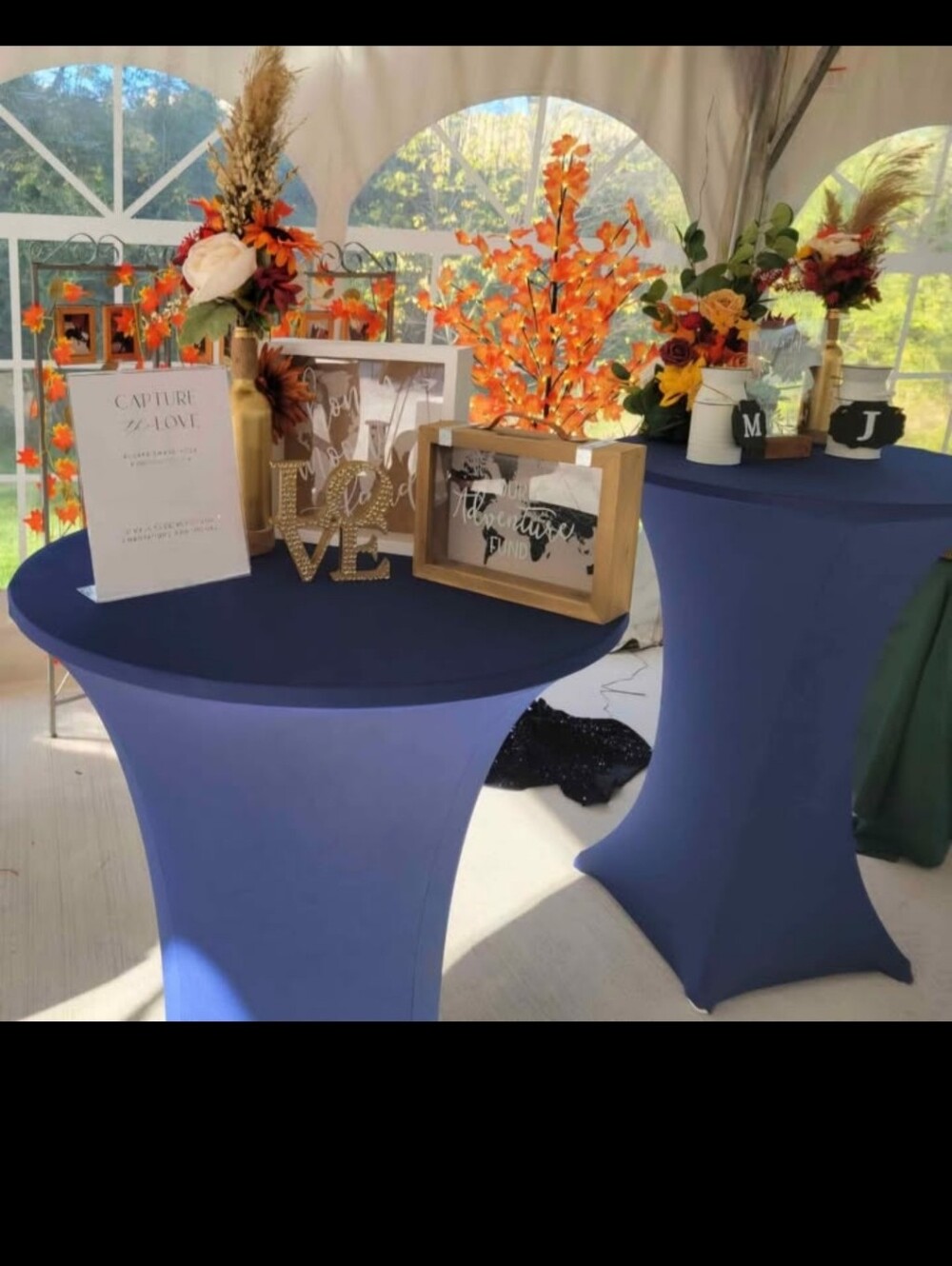 Set Of 2 - Stretch Spandex Cocktail Table Covers - Navy Blue